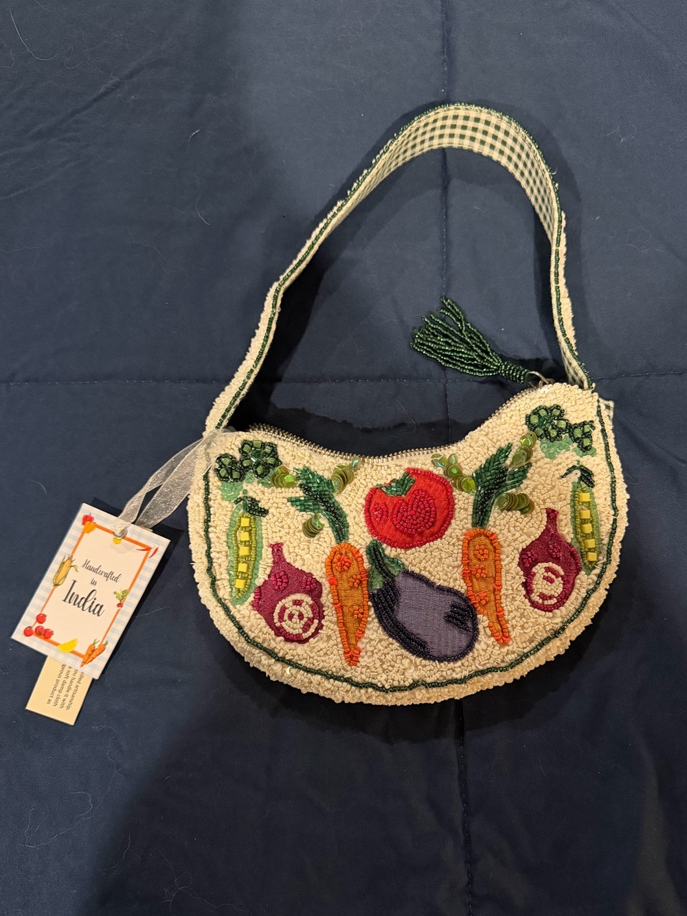 Handcrafted Cream Vegetable Embroidered Shoulder Bag